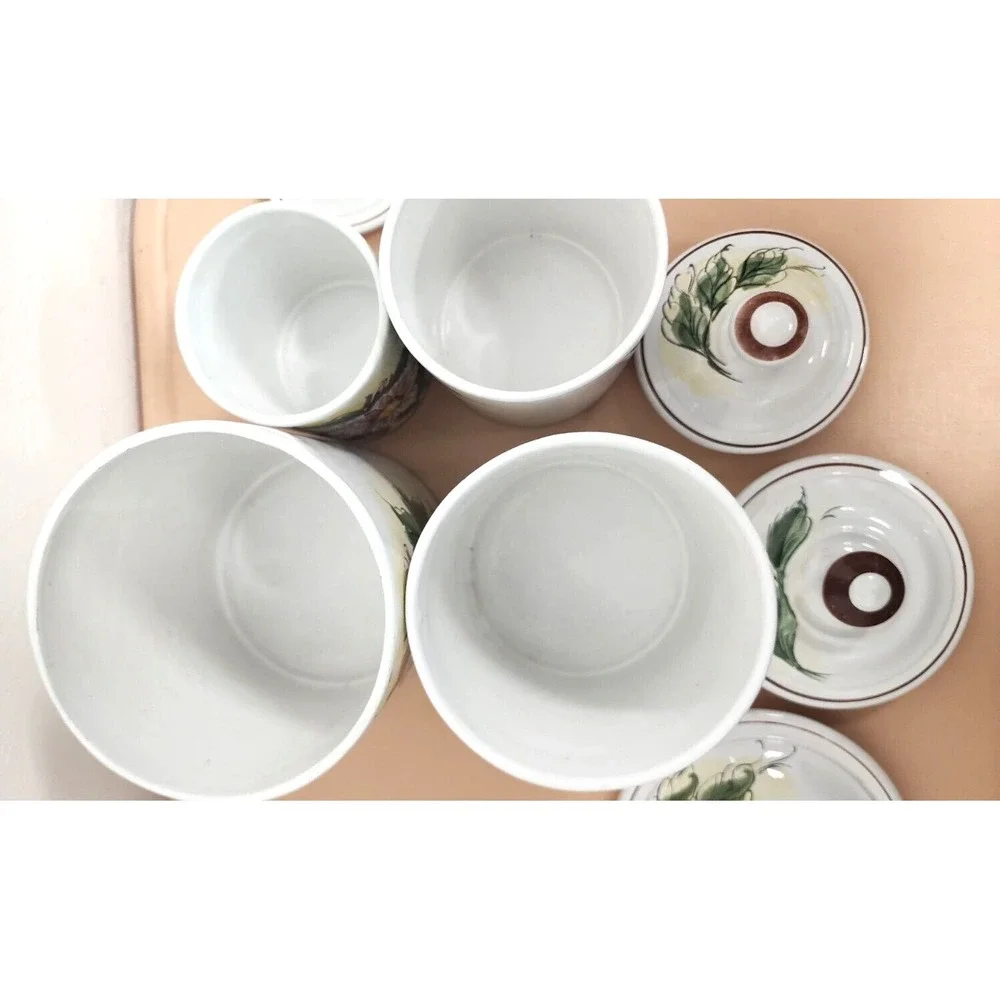 Vintage Norleans Set of 4 Floral Hand Painted Ceramic Canister‎ Made in Portogal